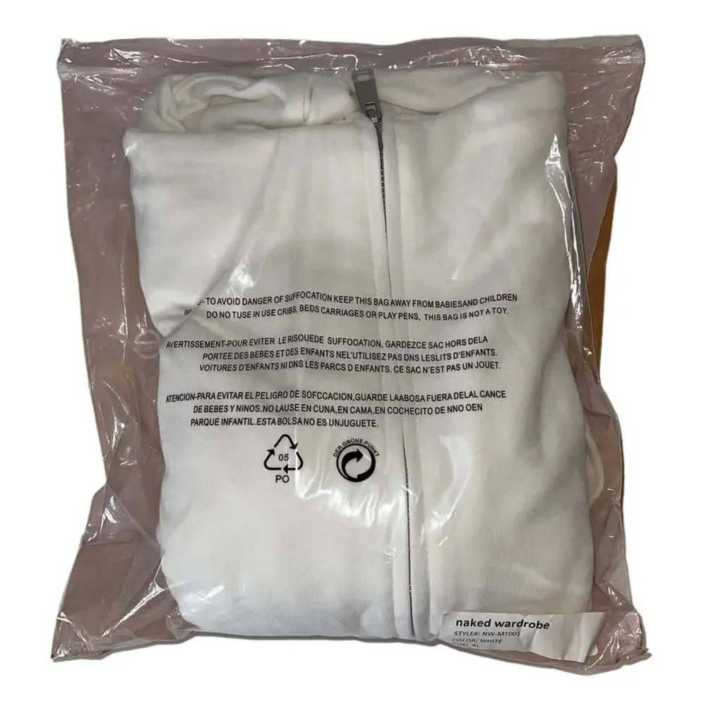 Naked Wardrobe Front Zipped Up White Hoodie Size XL BNWT